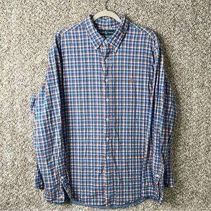 Ralph Lauren Shirt Men’s XXL Blue and Orange Plaid Heavyweight Lined Button Down
